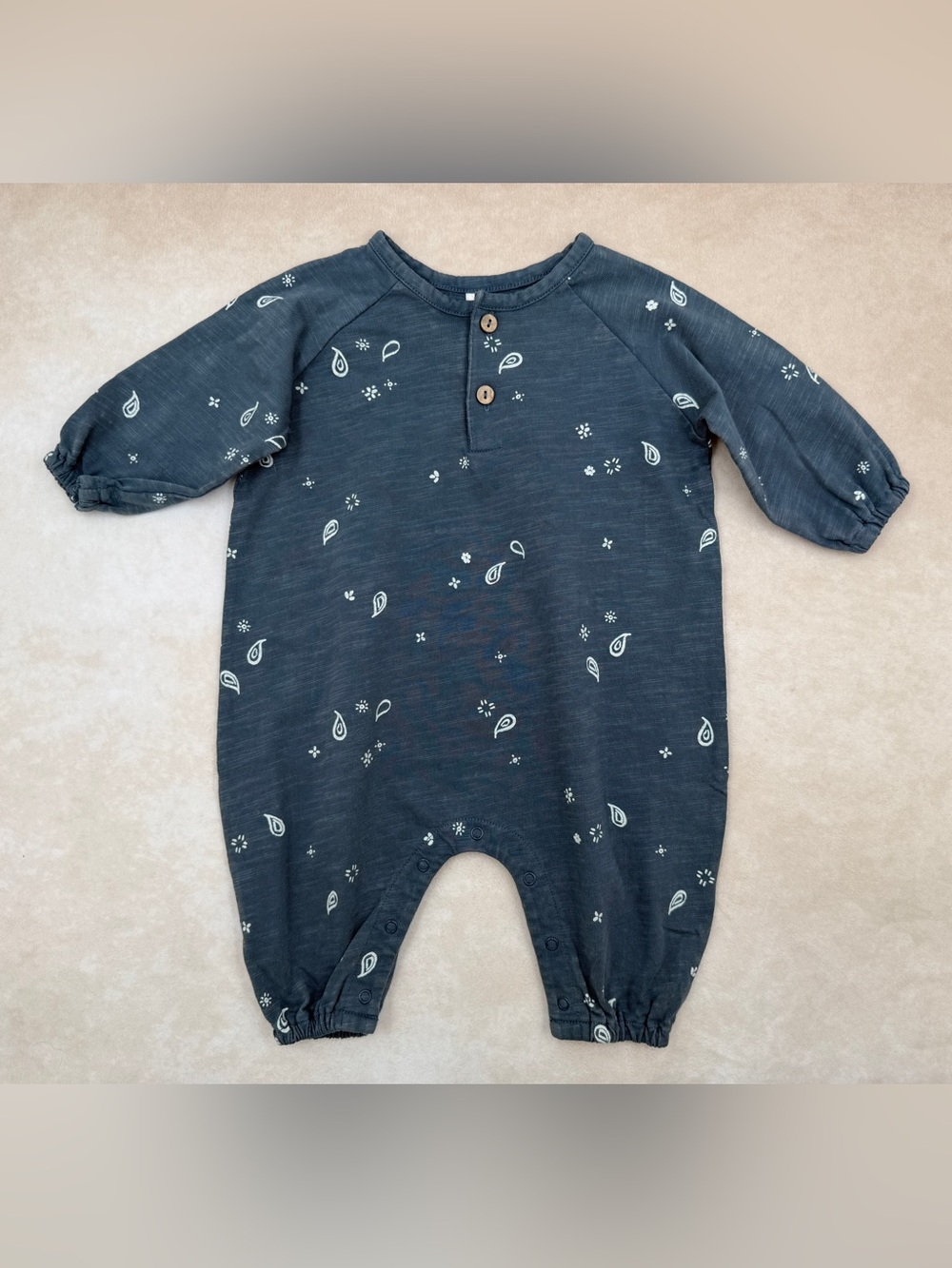 Rylee + Cru Blue Paisley-Print Long-Sleeve Romper